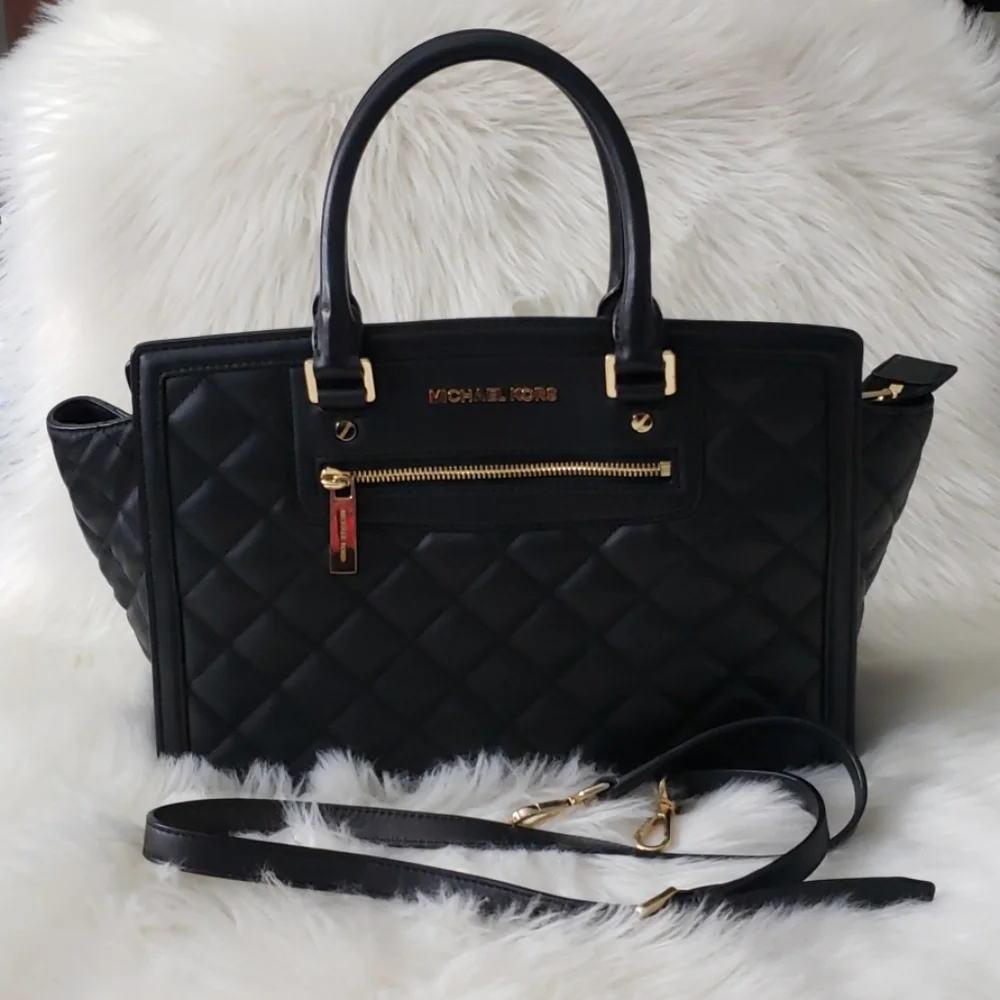 MICHAEL KORS Black Quilted Leather Satchel